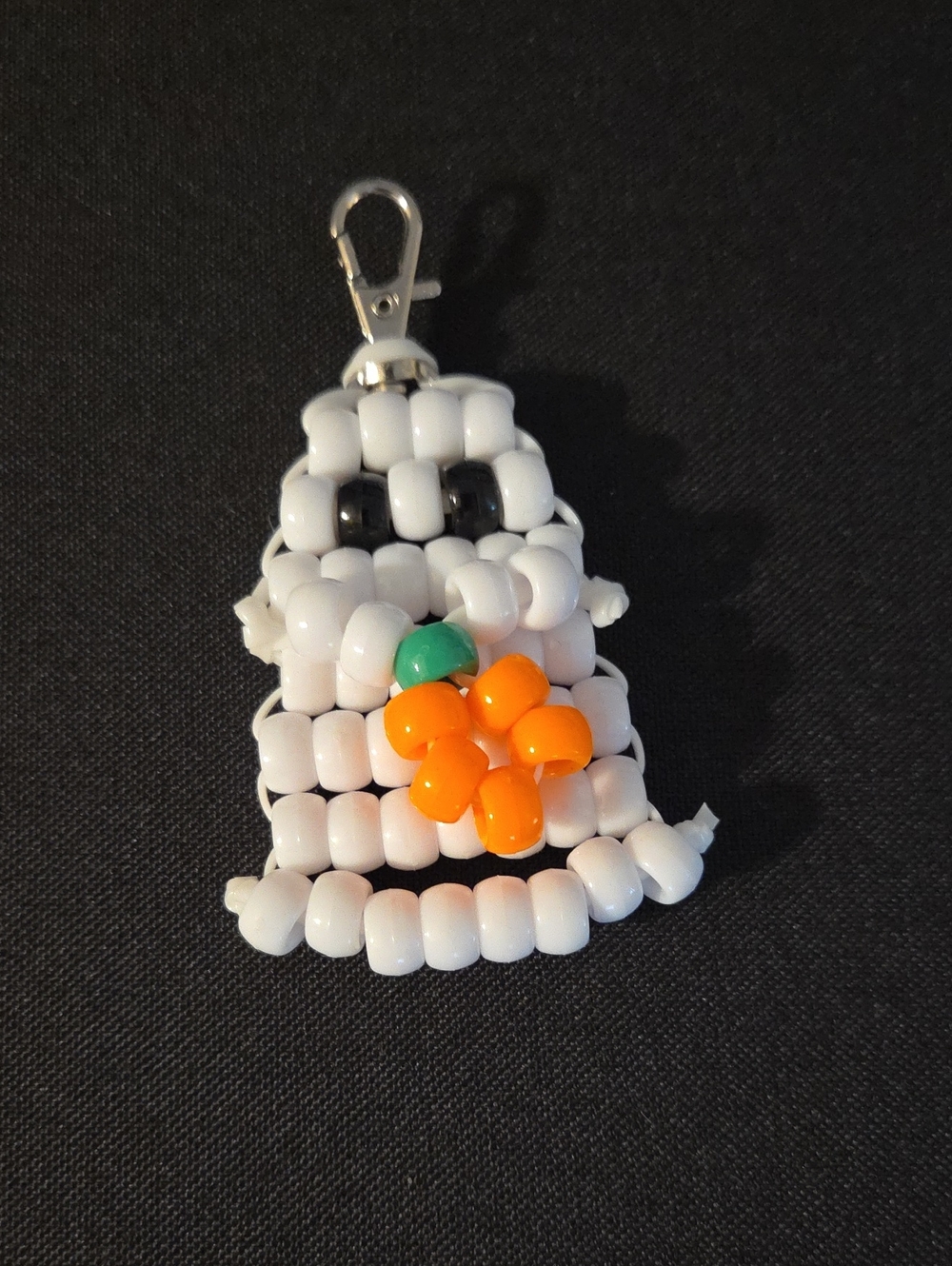 Handmade White Beaded Ghost Keychain with Orange Pumpkin Accent